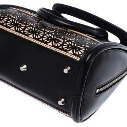 Pre Owned Alexander McQueen Black/Peach Laser Cut Leather East West Heroine Tote 