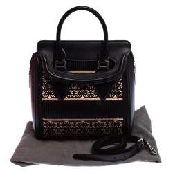Pre Owned Alexander McQueen Black/Peach Laser Cut Leather East West Heroine Tote 