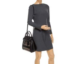 Pre Owned Alexander McQueen Black/Peach Laser Cut Leather East West Heroine Tote 