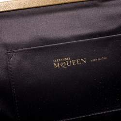 Pre Owned Alexander McQueen Brown Leather and Watersnake Reversible Skull Clutch