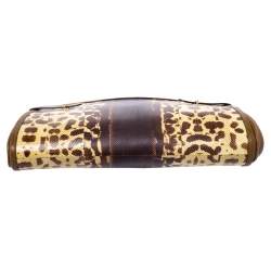 Pre Owned Alexander McQueen Brown Leather and Watersnake Reversible Skull Clutch
