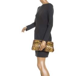 Pre Owned Alexander McQueen Brown Leather and Watersnake Reversible Skull Clutch