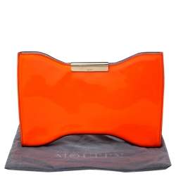 Pre Owned Alexander McQueen Neon Orange Patent Leather Clutch 