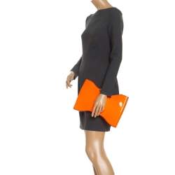Pre Owned Alexander McQueen Neon Orange Patent Leather Clutch 