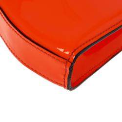 Pre Owned Alexander McQueen Neon Orange Patent Leather Clutch 