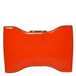 Pre Owned Alexander McQueen Neon Orange Patent Leather Clutch 