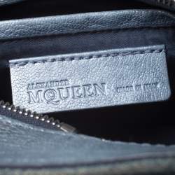 Pre Owned Alexander McQueen Blue Embroidered Denim Padlock Satchel