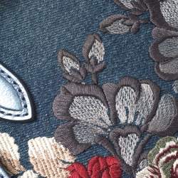 Pre Owned Alexander McQueen Blue Embroidered Denim Padlock Satchel