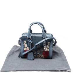Pre Owned Alexander McQueen Blue Embroidered Denim Padlock Satchel