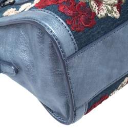 Pre Owned Alexander McQueen Blue Embroidered Denim Padlock Satchel