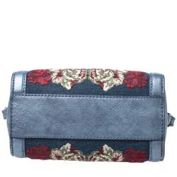 Pre Owned Alexander McQueen Blue Embroidered Denim Padlock Satchel