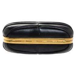 Pre Owned Alexander McQueen Black Pleated Leather Skull Lock Clutch