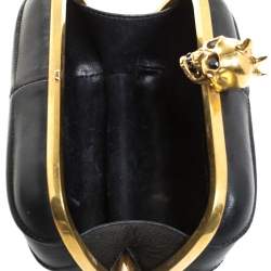 Pre Owned Alexander McQueen Black Pleated Leather Skull Lock Clutch