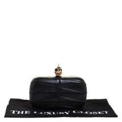Pre Owned Alexander McQueen Black Pleated Leather Skull Lock Clutch