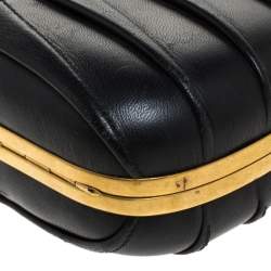 Pre Owned Alexander McQueen Black Pleated Leather Skull Lock Clutch