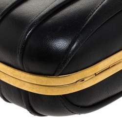 Pre Owned Alexander McQueen Black Pleated Leather Skull Lock Clutch