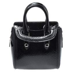 Pre Owned Alexander McQueen Black Patent Leather Mini Heroine Bag