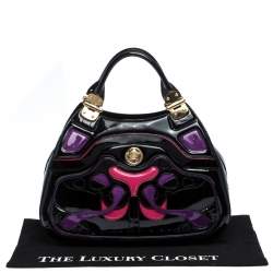 Pre Owned Alexander McQueen Black Patent and Crocodile Embossed Leather Hobo