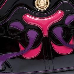 Pre Owned Alexander McQueen Black Patent and Crocodile Embossed Leather Hobo