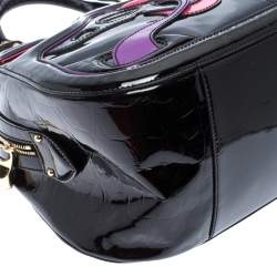 Pre Owned Alexander McQueen Black Patent and Crocodile Embossed Leather Hobo