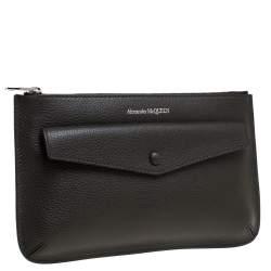 Pre Owned Alexander McQueen Dark Grey Leather Zip Pouch