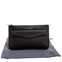 Pre Owned Alexander McQueen Dark Grey Leather Zip Pouch