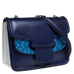 Pre Owned Alexander McQueen Blue Leather Crystal Lucite Heroine Shoulder Bag