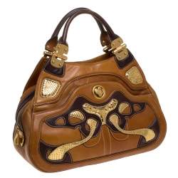 Alexander McQueen Paisley Leather and Snakeskin Hinge Turn Lock Satchel