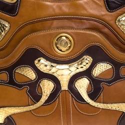 Alexander McQueen Paisley Leather and Snakeskin Hinge Turn Lock Satchel