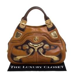 Alexander McQueen Paisley Leather and Snakeskin Hinge Turn Lock Satchel