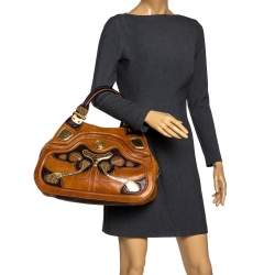 Alexander McQueen Paisley Leather and Snakeskin Hinge Turn Lock Satchel