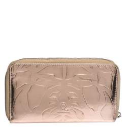 Pre Owned Alexander McQueen Metallic Rose Gold Patent Leather Zip Around Wallet