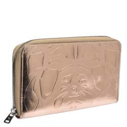 Pre Owned Alexander McQueen Metallic Rose Gold Patent Leather Zip Around Wallet