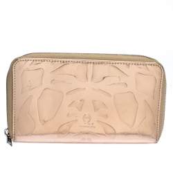 Pre Owned Alexander McQueen Metallic Rose Gold Patent Leather Zip Around Wallet