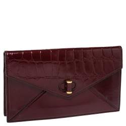 Pre Owned Alexander McQueen Burgundy Patent Leather Envelope Clutch