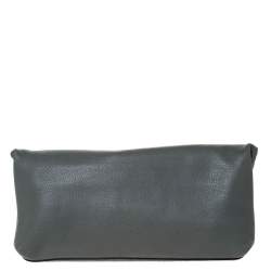 Pre Owned Alexander McQueen Grey Leather Skull Padlock Fold-Over Clutch