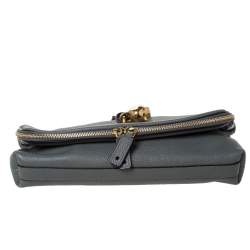 Pre Owned Alexander McQueen Grey Leather Skull Padlock Fold-Over Clutch