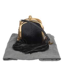 Pre Owned Alexander McQueen Black Snakeskin Skull Tassel Chain Clutch