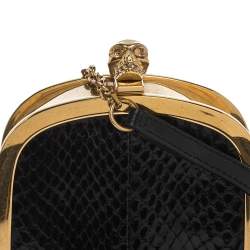 Pre Owned Alexander McQueen Black Snakeskin Skull Tassel Chain Clutch