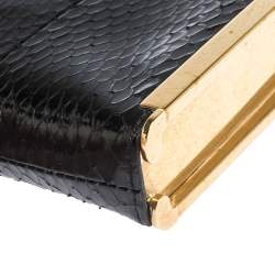 Pre Owned Alexander McQueen Black Snakeskin Skull Tassel Chain Clutch