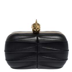 Pre Owned Alexander McQueen Black Leather Shark Teeth Skull Clutch