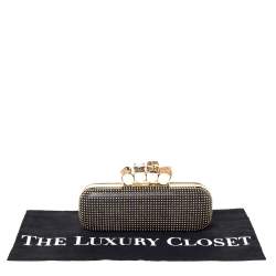 Pre Owned Alexander McQueen Black Leather Studded Skull Knuckle Clutch