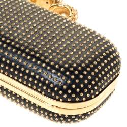 Pre Owned Alexander McQueen Black Leather Studded Skull Knuckle Clutch