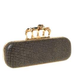 Pre Owned Alexander McQueen Black Leather Studded Skull Knuckle Clutch