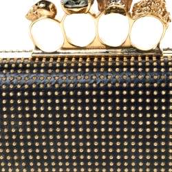 Pre Owned Alexander McQueen Black Leather Studded Skull Knuckle Clutch