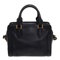 Pre Owned Alexander McQueen Black Leather Mini Skull Padlock Satchel