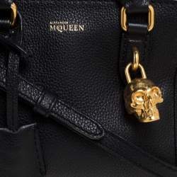 Pre Owned Alexander McQueen Black Leather Mini Skull Padlock Satchel