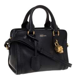 Pre Owned Alexander McQueen Black Leather Mini Skull Padlock Satchel