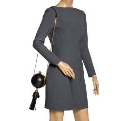 Pre Owned Alexander McQueen Black Leather Sphere Skull Ball Clutch Bag