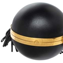 Pre Owned Alexander McQueen Black Leather Sphere Skull Ball Clutch Bag